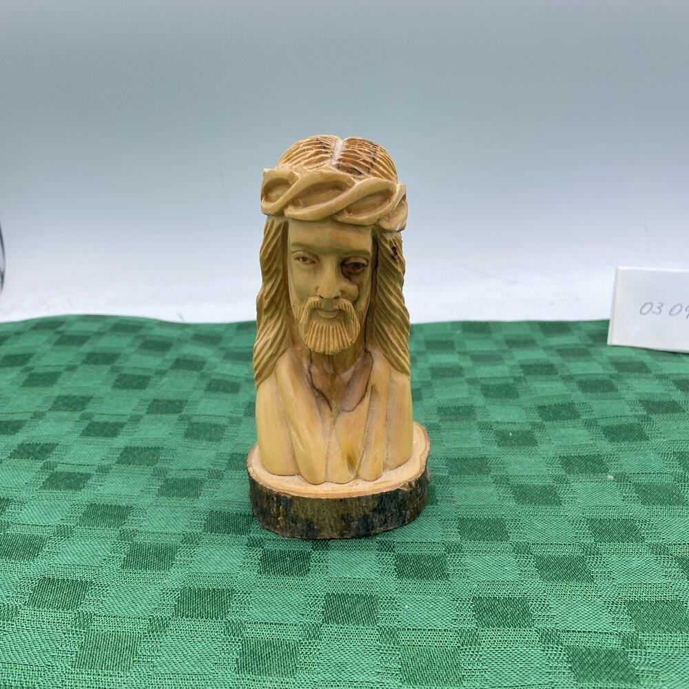Vintage Hand Carved Wooden Bust Of Jesus 5 1/4" X 2 1/2"